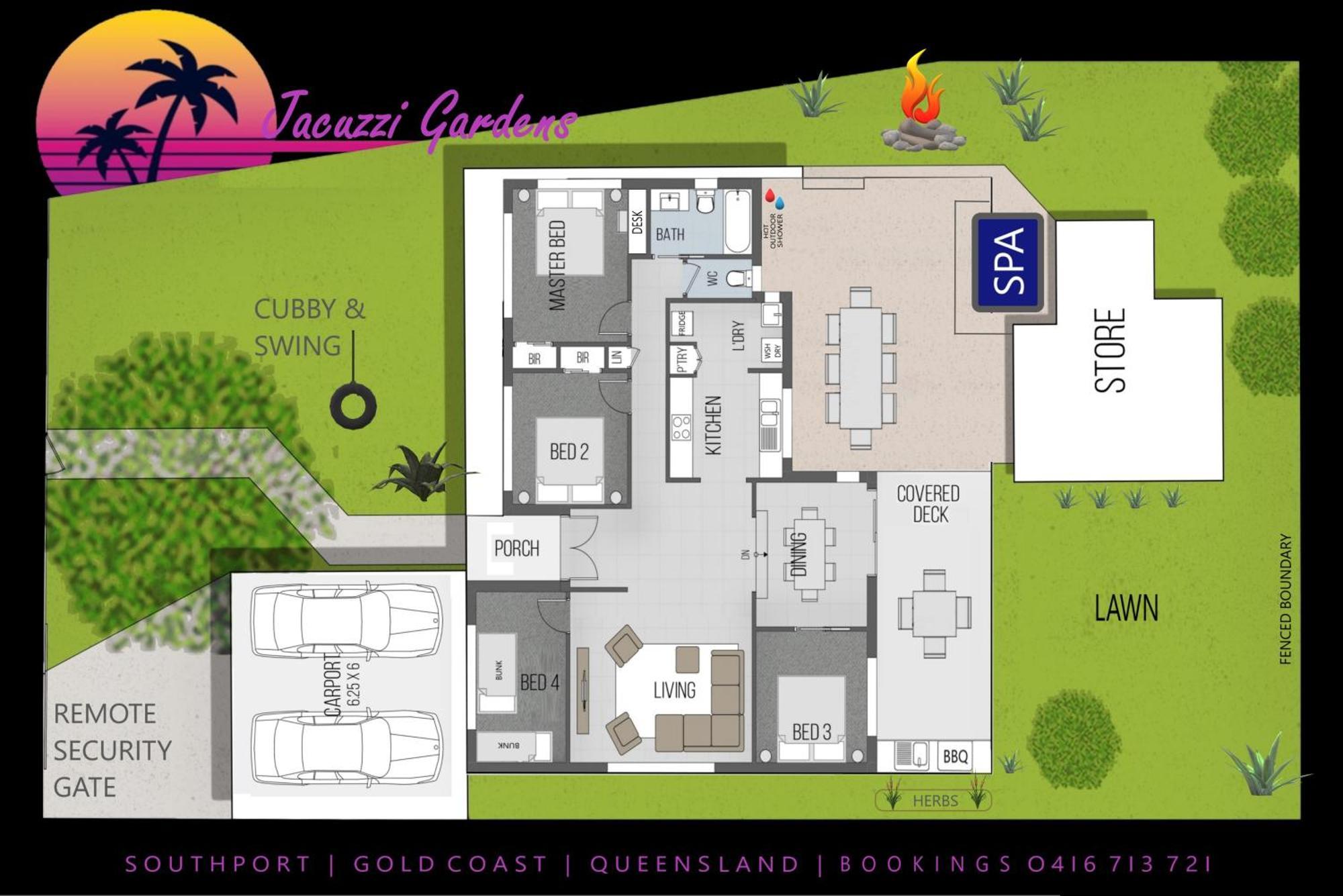Jacuzzi Gardens - Spa - Fire Pit - Swings - Outdoor Kitchen - Bbq - Parking - Central Location Gold Coast